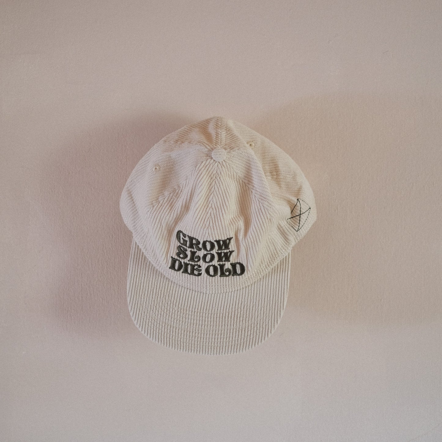 Grow Slow Die Old 6P Organic Corduroy Snapback Cap Bone White