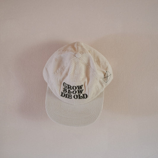 Grow Slow Die Old 6P Organic Corduroy Snapback Cap Bone White