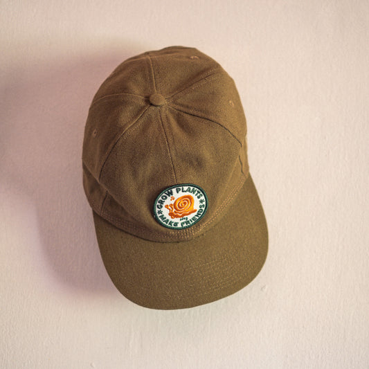 Grow Plants Make Friends 6P Organic Canvas Snapback Cap Oak Brown
