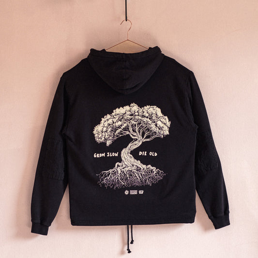 Grow Slow Tree Cotton String Hoody Shadow Black