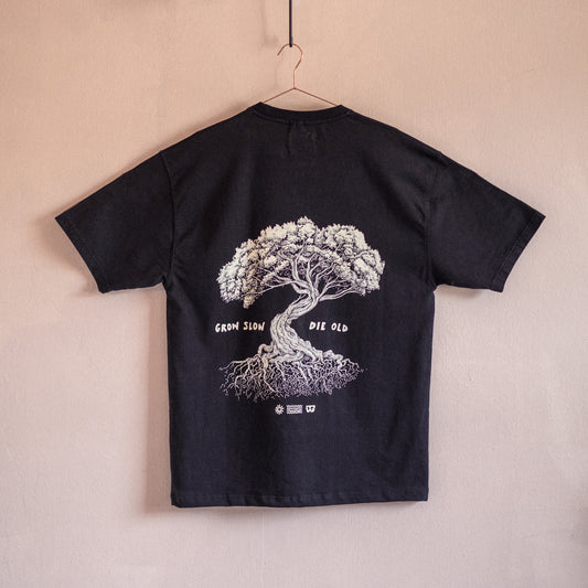 Grow Slow Tree Cotton Tee Shadow Black